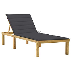 Helloshop26 Transat chaise longue bain de soleil lit de jardin terrasse meuble d'extérieur avec coussin anthracite bois de pin imprégné 02_0012282