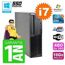 PC Lenovo M91p SFF Intel I7-2600 16Go Disque 480Go SSD Graveur Wifi W7 · Occasion 