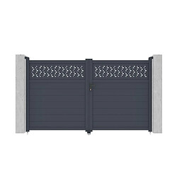 Vente-Unique Portail battant aluminium semi plein à motifs L305 x H181 cm anthracite - BAZIO