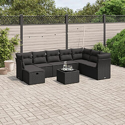 Maison Chic Ensemble Tables et chaises d'extérieur 9 pcs avec coussins,Salon de jardin noir résine tressée -GKD235489