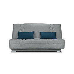 Gruhier COMFORT BULTEX Banquette clic-clac - 3 places - Tissu gris + Coussins deco bleu - L193 x 