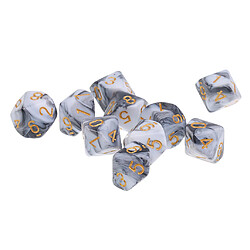 10pcs 10 sided dés d10 dés polyédriques pour dungeons et dragons jeux de table blanc gris