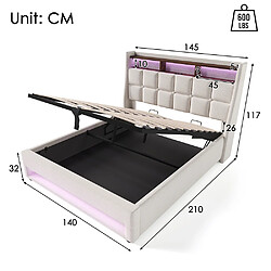 Avis Sweiko Lit coffre 140x200 cm Lit rembourré avec USB Lit simple LED avec sommier à lattes métalliques pour adolescents Sans matelas Beige