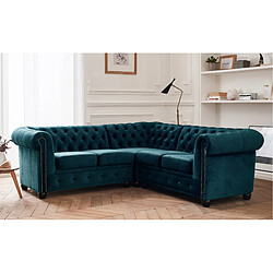 Lisa Design William - canapé Chesterfield d'angle réversible - 5 places - en velours William - canapé Chesterfield d'angle réversible - 5 places - en velours - Bleu canard