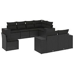 Maison Chic Ensemble Tables et chaises d'extérieur 8 pcs avec coussins,Salon de jardin noir résine tressée -GKD976570