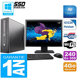 PC HP EliteDesk 800 G1 SFF Intel G3220 4 Go Disque 240 Go SSD Wifi W7 Ecran 19" - Occasion