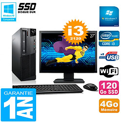 PC Lenovo M92p SFF Ecran 27" Core I3-2120 4Go Disque 120Go SSD Wifi W7 - Occasion