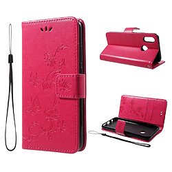 Etui en PU rose fleur papillon pour Huawei P20 Lite 