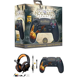 Spirit of Gamer Manette PS4 Bluetooth Harry Potter Hogwarts Legacy Vivet Doré Lumineuse 3.5 JACK + Casque PRO-H3 Orange PS4-PS5 PLAYSTATION