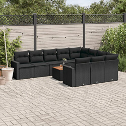 vidaXL Salon de jardin 11 pcs avec coussins noir résine tressée 