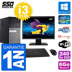 PC Tour Dell OptiPlex 9010 Ecran 19" i3-2120 RAM 8Go SSD 240Go Windows 10 Wifi · Occasion 