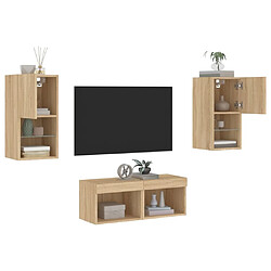 Maison Chic Lot de 4 Meuble TV muraux, Banc TV avec lumières LED pour salon, Meuble de rangement chêne sonoma -GKD47617