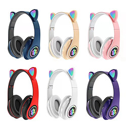 GUPBOO Casque d'écoute sans fil avec oreille de chat mignon avec lumière flash et micro avec lumière LED pour filles