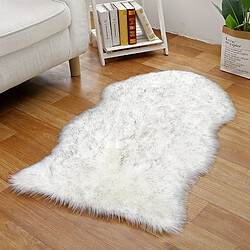 LUUCOZK Tapis moelleux en fausse fourrure tapis Shaggy pour chambre à coucher salon-blanc-pointe grise-Irrégulier 60x110