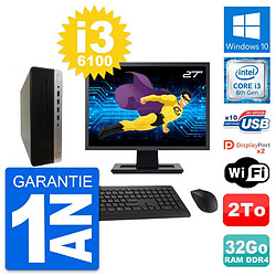 PC HP 600 G3 SFF Ecran 27" Intel i3-6100 RAM 32Go Disque Dur 2To Windows 10 Wifi - Occasion