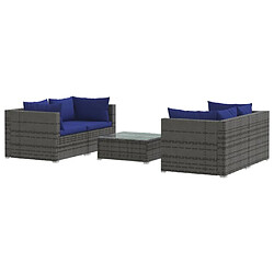 vidaXL Salon de jardin 5 pcs avec coussins résine tressée gris