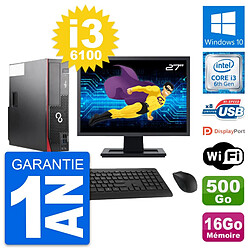 PC Fujitsu D556 DT Ecran 27" Intel i3-6100 RAM 16Go Disque 500Go Windows 10 Wifi - Occasion