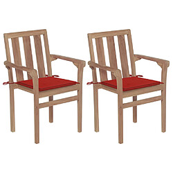 vidaXL Chaises de jardin lot de 2 et coussins rouge Bois teck massif