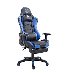 Decoshop26 Fauteuil de bureau ergonomique dossier réglable avec repose-pieds synthétique noir/bleu BUR10135