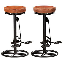 vidaXL Tabourets de bar lot de 2 noir/marron cuir véritable de chèvre 