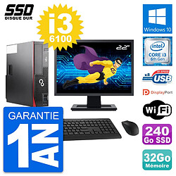 PC Fujitsu D556 DT Ecran 22" Intel i3-6100 RAM 32Go SSD 240Go Windows 10 Wifi · Occasion 