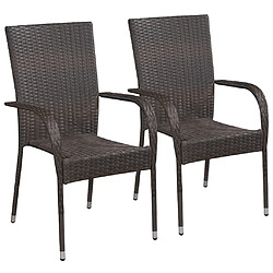 Maison Chic Lot de 2 Chaises empilables d'extérieur Résine tressée Marron -GKD76852