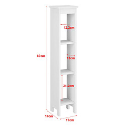 Helloshop26 Meuble colonne pour salle de bain meuble de rangement avec 3 étagères de stockage ouverts bois composite 80 x 17 x 17 cm blanc 03_0005828