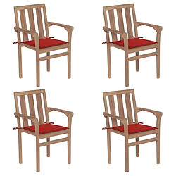 Maison Chic Lot de 4 Chaises de jardin avec coussins,Fauteuil d'extérieur empilables Teck solide -MN97055