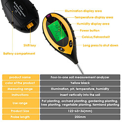 Einfeben Testeur de Sol pH d'humidité Température Lumineuse 4 en 1 pH Metre de Sol Humidité Testeur Terre Electronique pour Jardin