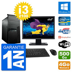 PC Tour Lenovo M91p Ecran 22" Intel i3-2100 RAM 4Go Disque 500Go Windows 10 Wifi - Occasion