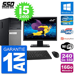 PC Tour Dell 990 Ecran 22" Intel Core i5-2400 RAM 16Go SSD 240Go Windows 10 Wifi · Occasion 