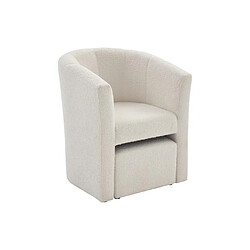 Vente-Unique Fauteuil cabriolet et pouf en tissu bouclette blanc JOVANA