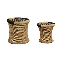 Aubry Gaspard Tabourets en roseau (Lot de 2) motif noir.