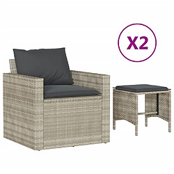 vidaXL Salon de jardin 4 pcs avec coussins gris clair résine tressée