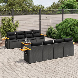 vidaXL Salon de jardin 9 pcs avec coussins noir résine tressée 