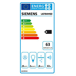 Hotte décorative murale Siemens LJ67BAM60 Design intégré 60 cm Noir avec finition en verre