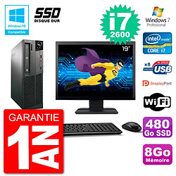 PC Lenovo M82 SFF Ecran 19" i7-2600 RAM 8Go SSD 480Go Graveur DVD Wifi W7 · Occasion 