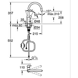 Avis Robinet de cuisine - Mitigeur monocommande évier - Chromé - Bec haut en C - Mousseur extractible - GROHE StartEdge - 30550000