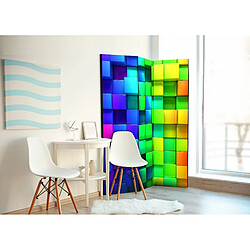 Decoshop26 Paravent 3 volets panneaux cloison séparateur de pièce pliable recto verso Cubes colorés 135x172 cm PAR110215