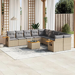 vidaXL Salon de jardin 11 pcs avec coussins beige résine tressée 