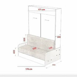 Inside 75 Armoire lit escamotable DYNAMO SOFA canapé accoudoirs blanc mat et microfibre gris 160*200 cm pas cher