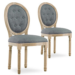 NC Lot de 2 chaises médaillon capitonnées Louis XVI tissu Gris 