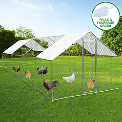 Monstershop Enclos Poulailler 4m x 8m x 2m Enclos Poulailler Extérieur 4mx8mx2m Acier Galvanisé - Elevage en Plein Air Volière Volaille Cage Animal Chien Lapin Canard - Système Verrouillable [2 Bâches de Toit & Pelle de Fourrage GRATUITES]