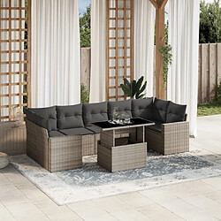 vidaXL Salon de jardin 8 pcs avec coussins gris clair résine tressée 