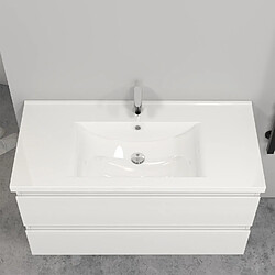 Avis Aica Sanitaire 99(L)x44.5(P)x52(H)cm Meuble salle de bain blanc avec 2 tiroirs à une fermeture amortie avec une vasque à suspendre