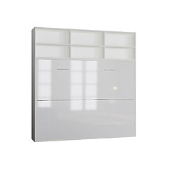 Inside 75 Composition armoire lit horizontale STRADA-V2 blanc mat façade armoire-lit blanc brillant avec 2 colonnes 140*200 cm