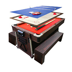 Simba TABLE DE BILLARD MATTEW ROUGE 7FT + HOCKEY DE TABLE + TABLE DE TENNIS + PLAN COVERTOUR + BANCS