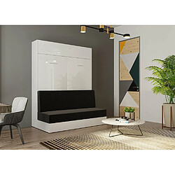 Inside 75 Armoire lit escamotable DYNAMO SOFA façade blanc brillant canapé anthracite 140*200 cm