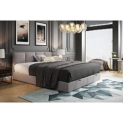 TRADA Lit adulte rembourré ROYAL avec rangement et matelas ressorts intégré dans le cadre du lit en 180×200 gris clair