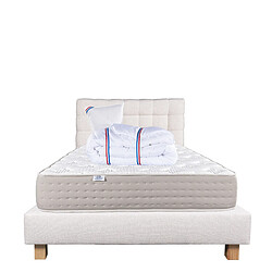 Acheter LUXURY LITERIE Ensemble matelas Dreamlux 90x190 cm + sommier beige ep20cm + oreiller + couette + Tête de Lit